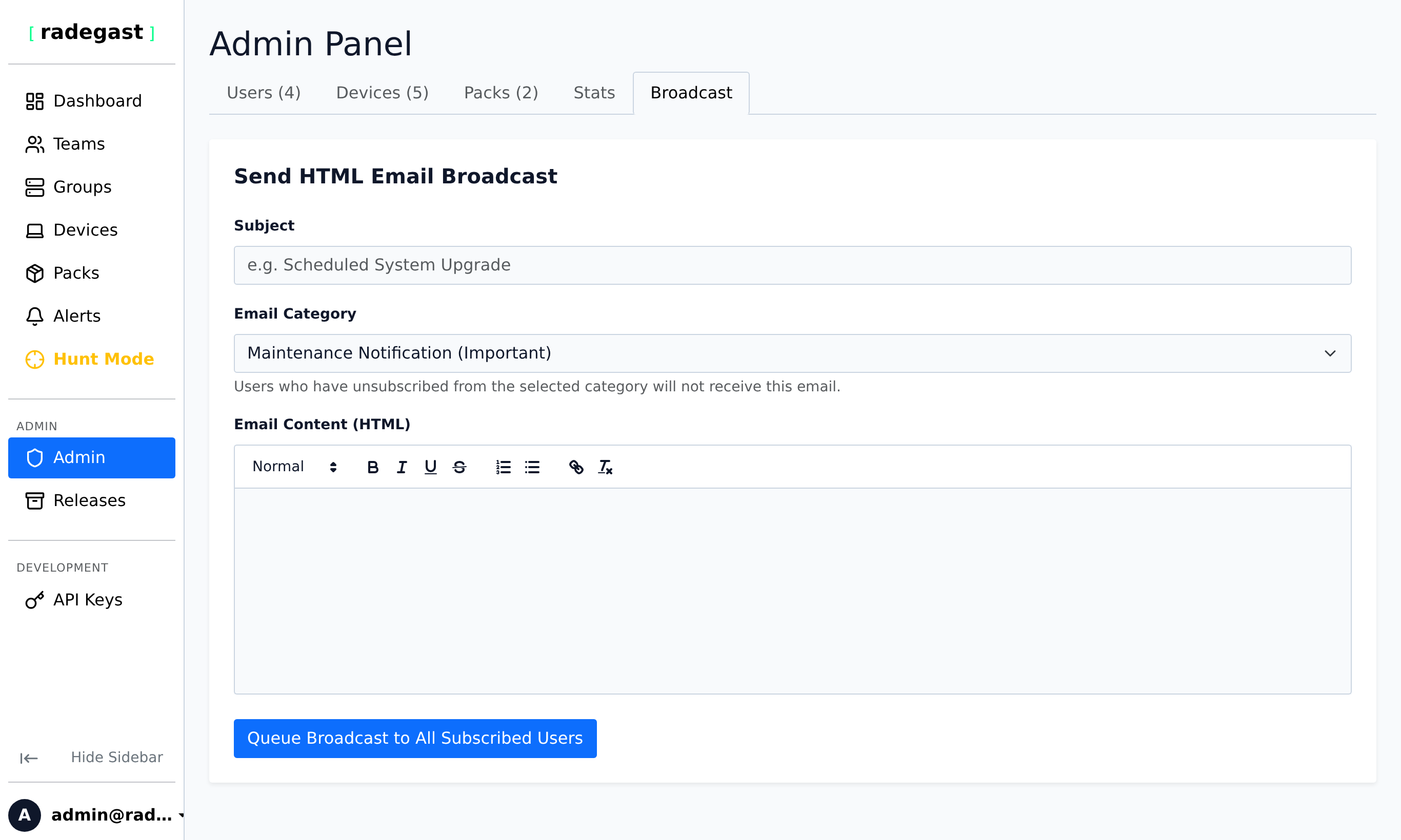 Admin Email Broadcast